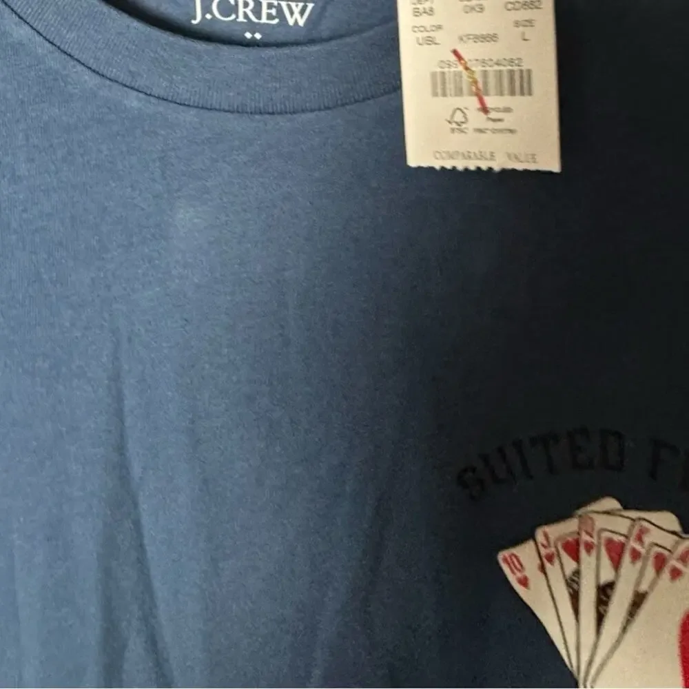 J. Crew Men's Blue Graphic  Card Game T-Shirt Sz L NWT